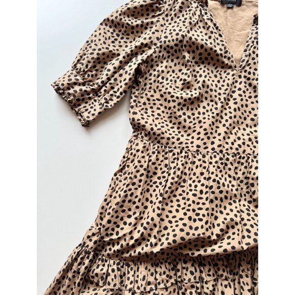 J CREW Leopard Dot Cotton Poplin Ruffle Neck Tiered A-Line Mini Dress, Size XXS - Picture 9 of 16